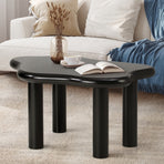 Oikiture Coffee Table Side Tables Black Irregular