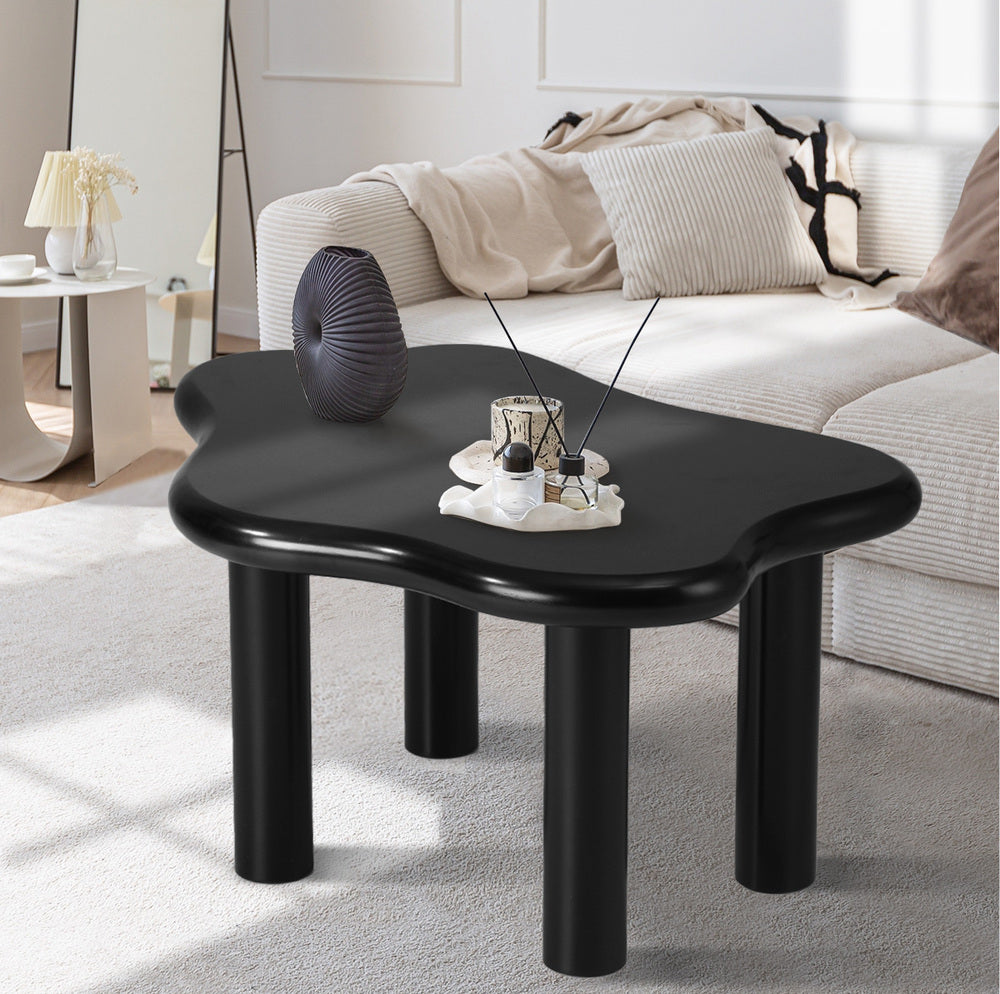 Oikiture Coffee Table Side Tables Black Irregular
