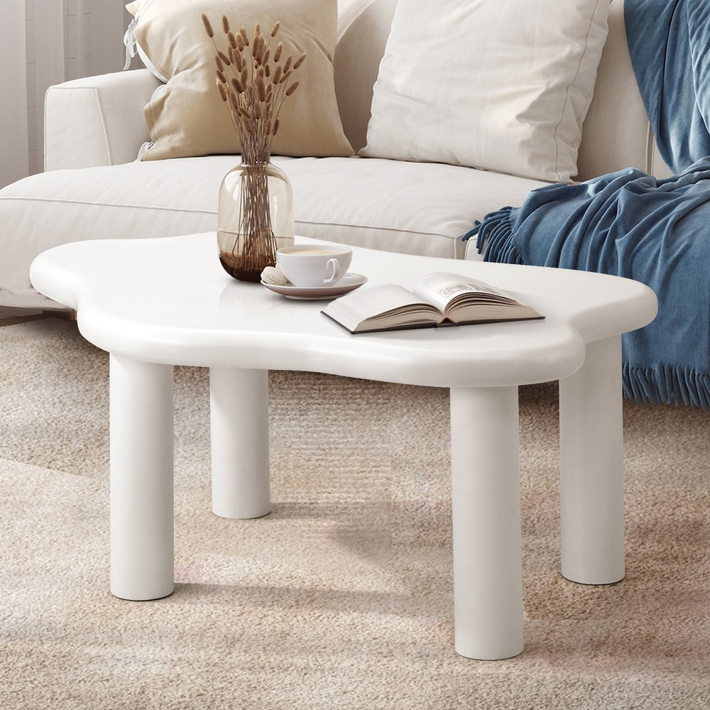 Oikiture Coffee Table Side Tables Living Room White Irregular