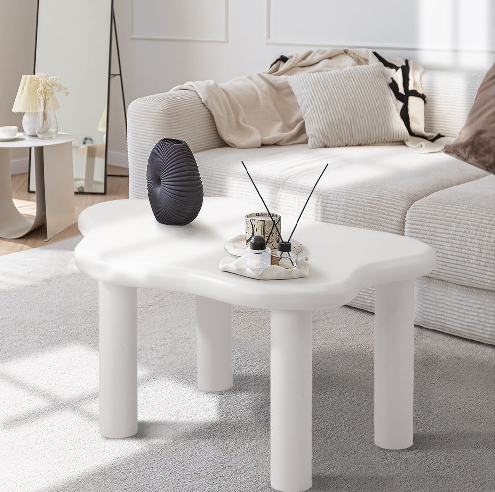 Oikiture Coffee Table Side Tables Living Room White Irregular