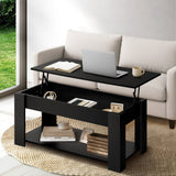 Oikiture Coffee Table with Lift Up Top Storage Space Wooden Black