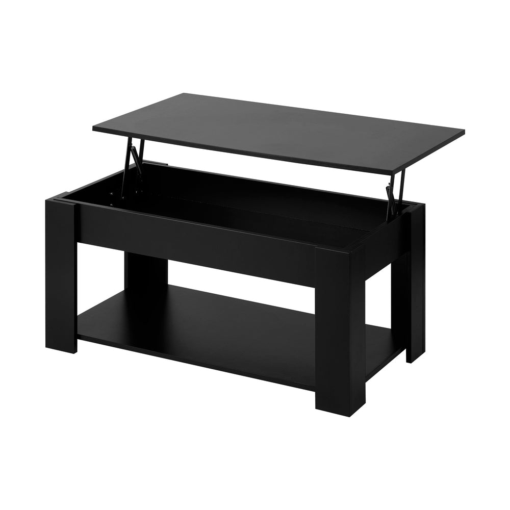 Oikiture Coffee Table with Lift Up Top Storage Space Wooden Black