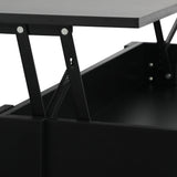 Oikiture Coffee Table with Lift Up Top Storage Space Wooden Black - Front View