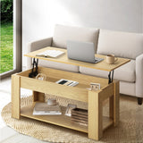 Oikiture Coffee Table with Lift Up Top Storage Space Wooden Beige - Close-Up Angle
