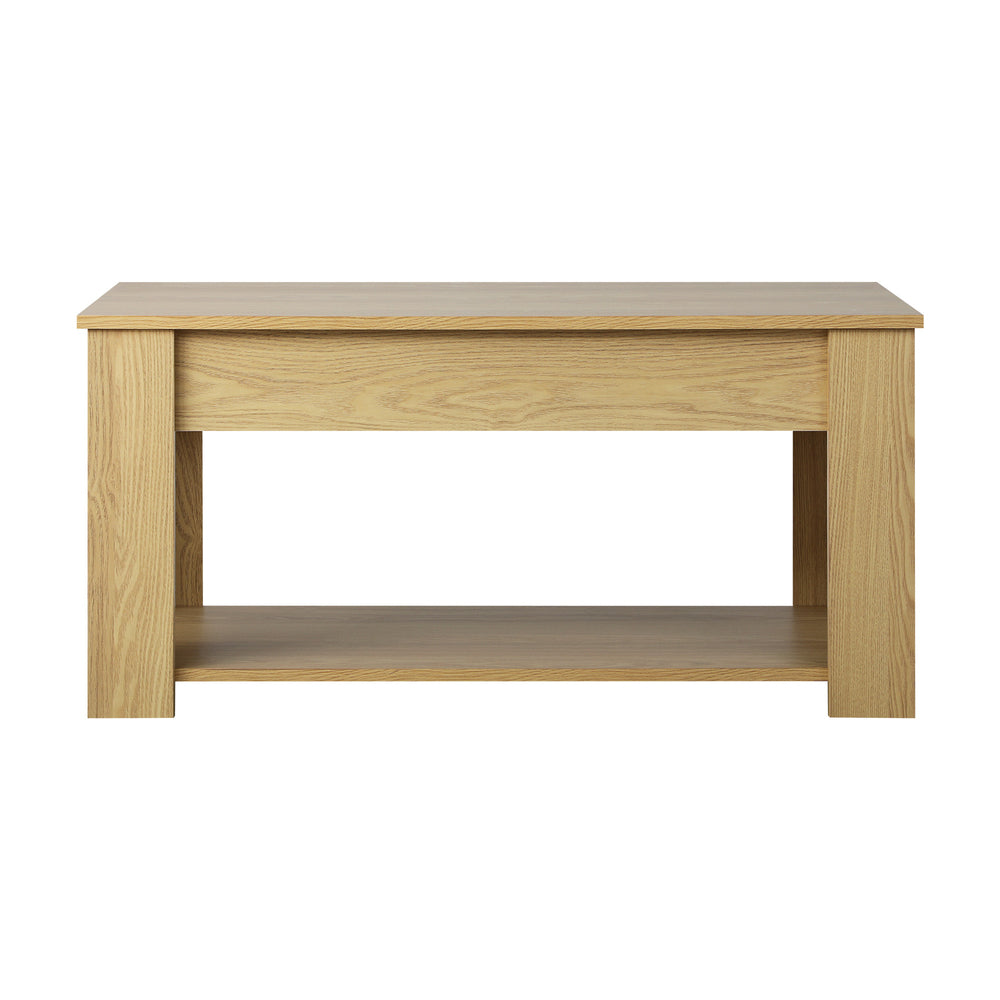 Oikiture Coffee Table with Lift Up Top Storage Space Wooden Beige