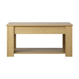 Oikiture Coffee Table with Lift Up Top Storage Space Wooden Beige - Rear View