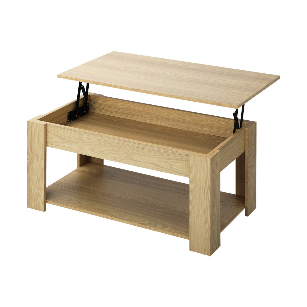 Oikiture Coffee Table with Lift Up Top Storage Space Wooden Beige