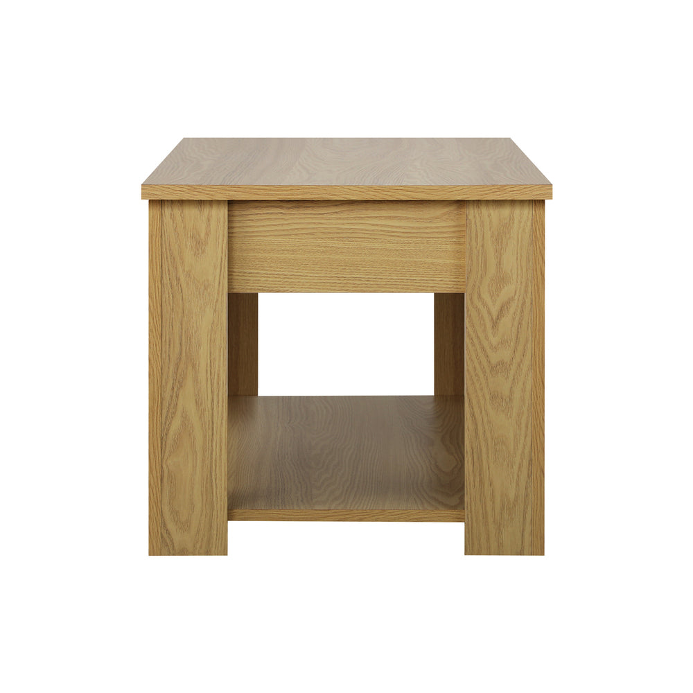 Oikiture Coffee Table with Lift Up Top Storage Space Wooden Beige