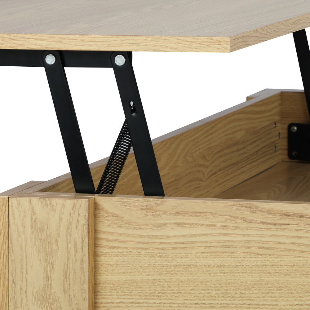 Oikiture Coffee Table with Lift Up Top Storage Space Wooden Beige