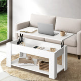 Oikiture Coffee Table with Lift Up Top Storage Space Wooden White - 45-Degree Angle