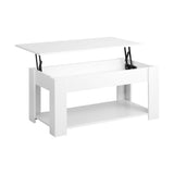 Oikiture Coffee Table with Lift Up Top Storage Space Wooden White