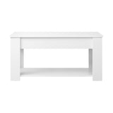 Oikiture Coffee Table with Lift Up Top Storage Space Wooden White - Front View