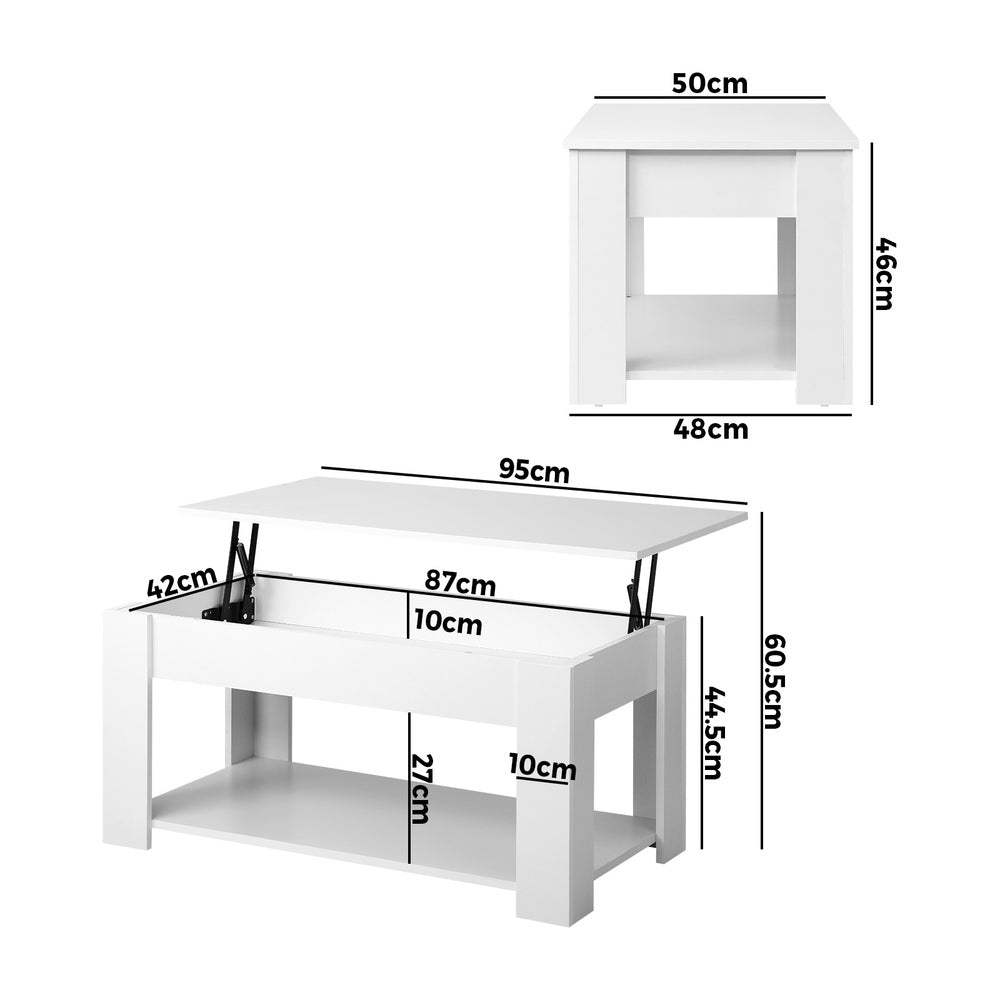 Oikiture Coffee Table with Lift Up Top Storage Space Wooden White