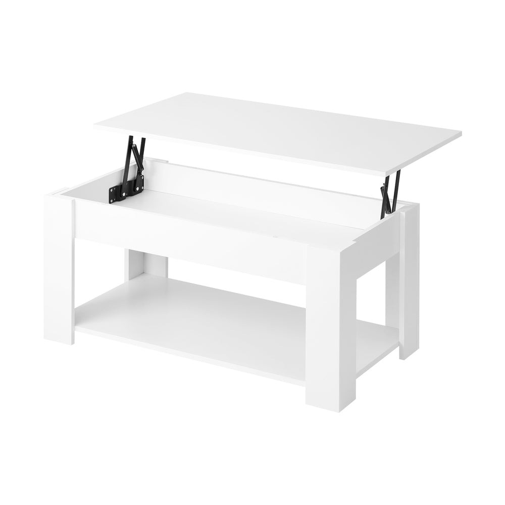 Oikiture Coffee Table with Lift Up Top Storage Space Wooden White