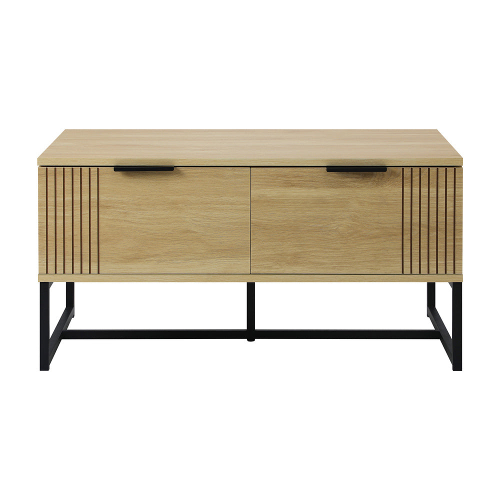 Oikiture Coffee Table with Storage Drawers Wooden Natural