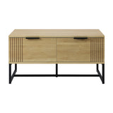 Oikiture Coffee Table with Storage Drawers Wooden Natural - Side View