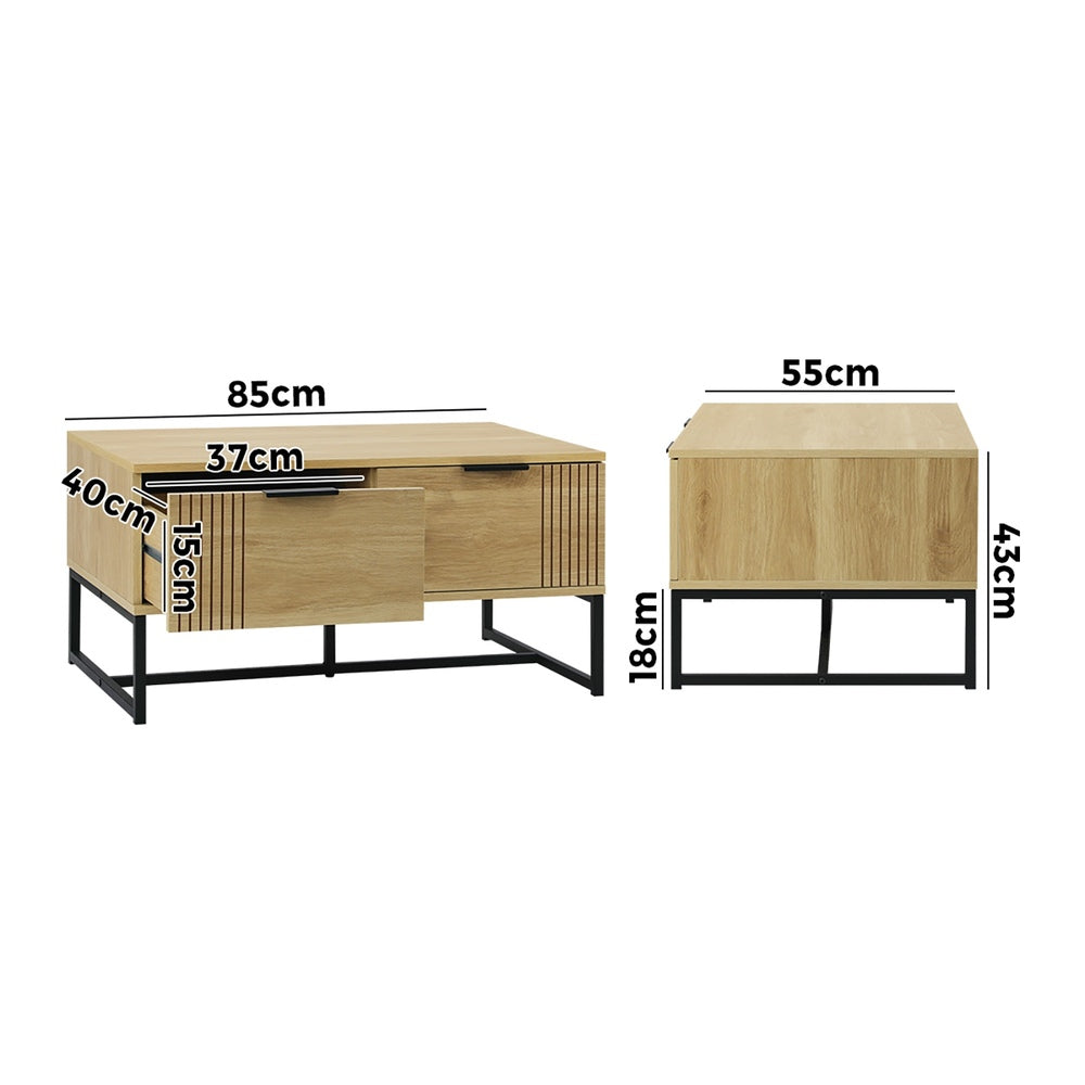 Oikiture Coffee Table with Storage Drawers Wooden Natural
