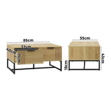 Oikiture Coffee Table with Storage Drawers Wooden Natural - Rear View