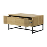 Oikiture Coffee Table with Storage Drawers Wooden Natural