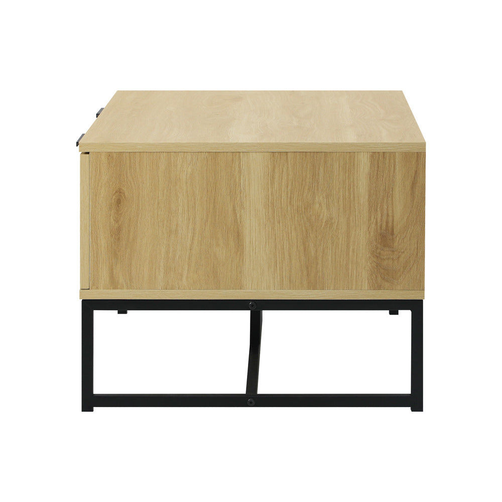 Oikiture Coffee Table with Storage Drawers Wooden Natural