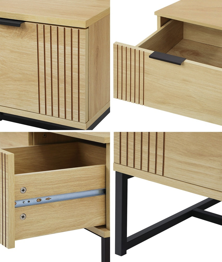 Oikiture Coffee Table with Storage Drawers Wooden Natural