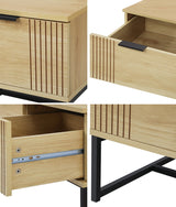 Oikiture Coffee Table with Storage Drawers Wooden Natural - 45-Degree Angle