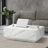 Oikiture Coffee Table Cafe Desk Marble Effect Wooden White