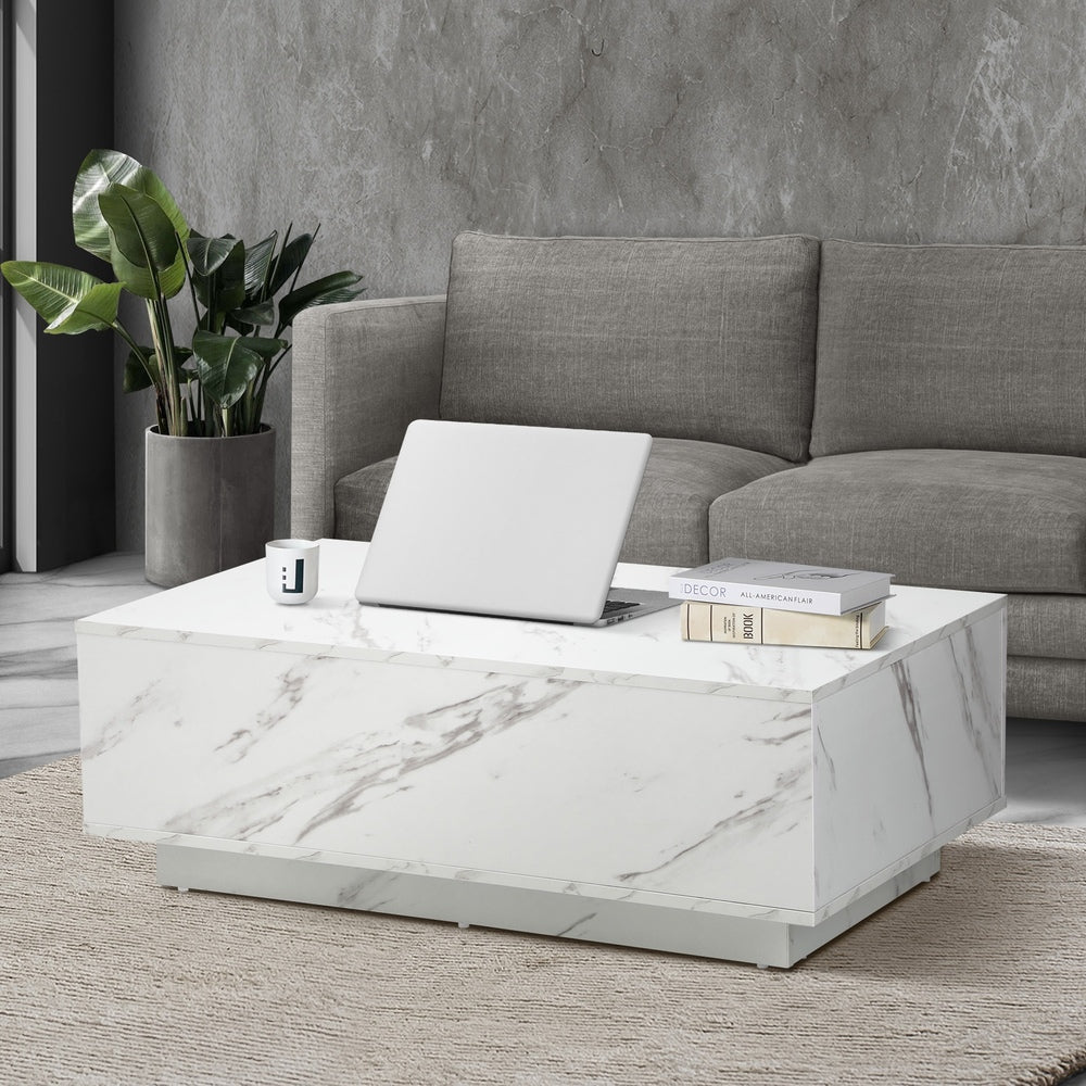 Oikiture Coffee Table Cafe Desk Marble Effect Wooden White