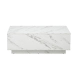 Oikiture Coffee Table Cafe Desk Marble Effect Wooden White