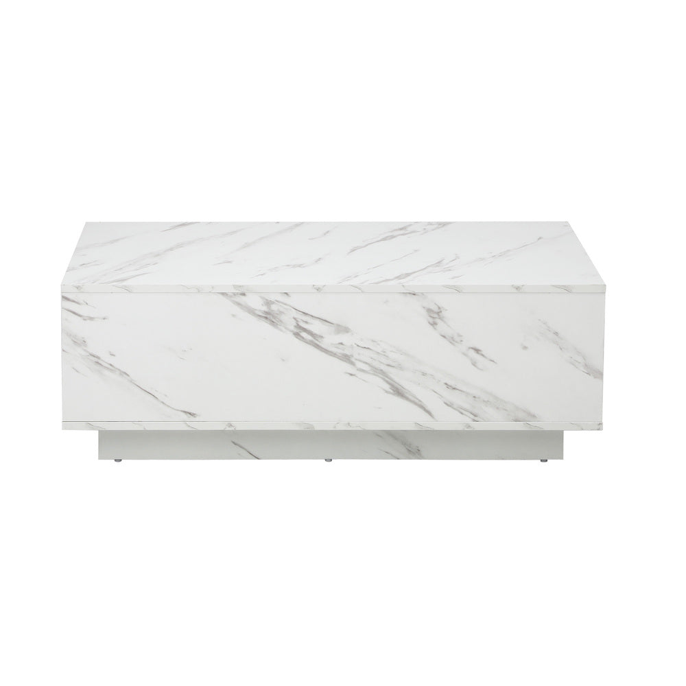 Oikiture Coffee Table Cafe Desk Marble Effect Wooden White