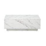 Oikiture Coffee Table Cafe Desk Marble Effect Wooden White - Rear View