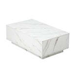 Oikiture Coffee Table Cafe Desk Marble Effect Wooden White - Top-Down View