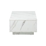 Oikiture Coffee Table Cafe Desk Marble Effect Wooden White