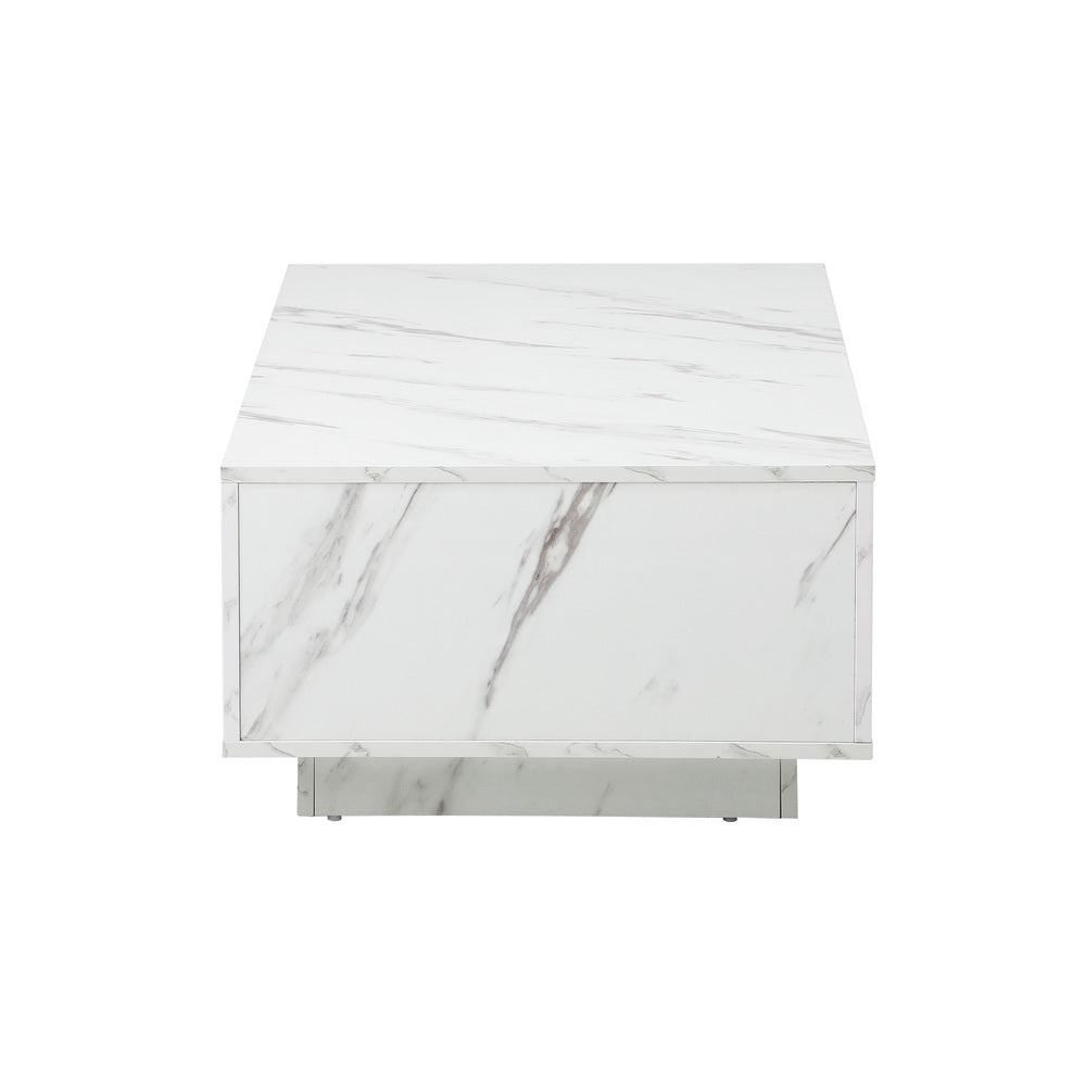 Oikiture Coffee Table Cafe Desk Marble Effect Wooden White