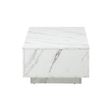 Oikiture Coffee Table Cafe Desk Marble Effect Wooden White - Extra Image