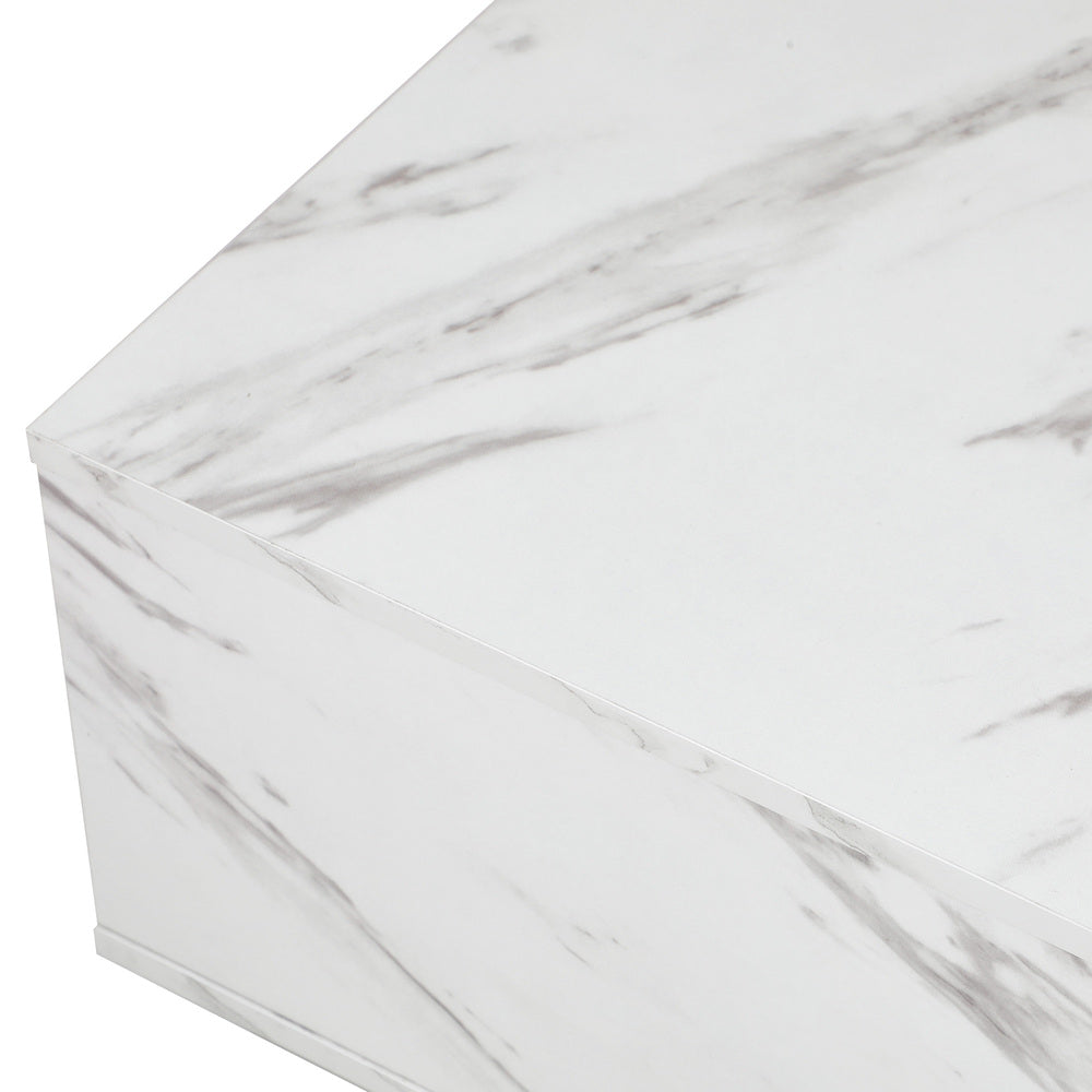 Oikiture Coffee Table Cafe Desk Marble Effect Wooden White