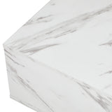 Oikiture Coffee Table Cafe Desk Marble Effect Wooden White - 45-Degree Angle