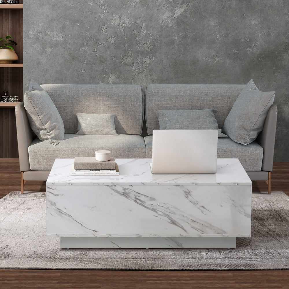 Oikiture Coffee Table Cafe Desk Marble Effect Wooden White