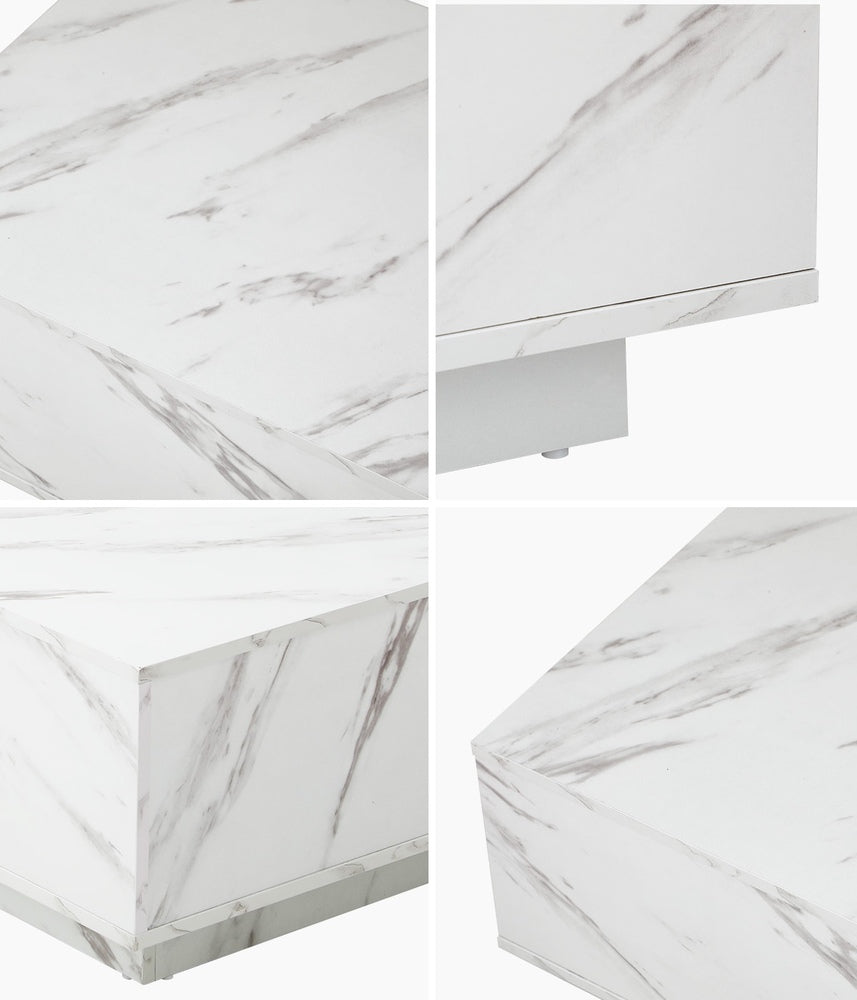 Oikiture Coffee Table Cafe Desk Marble Effect Wooden White