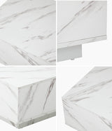 Oikiture Coffee Table Cafe Desk Marble Effect Wooden White - Side View