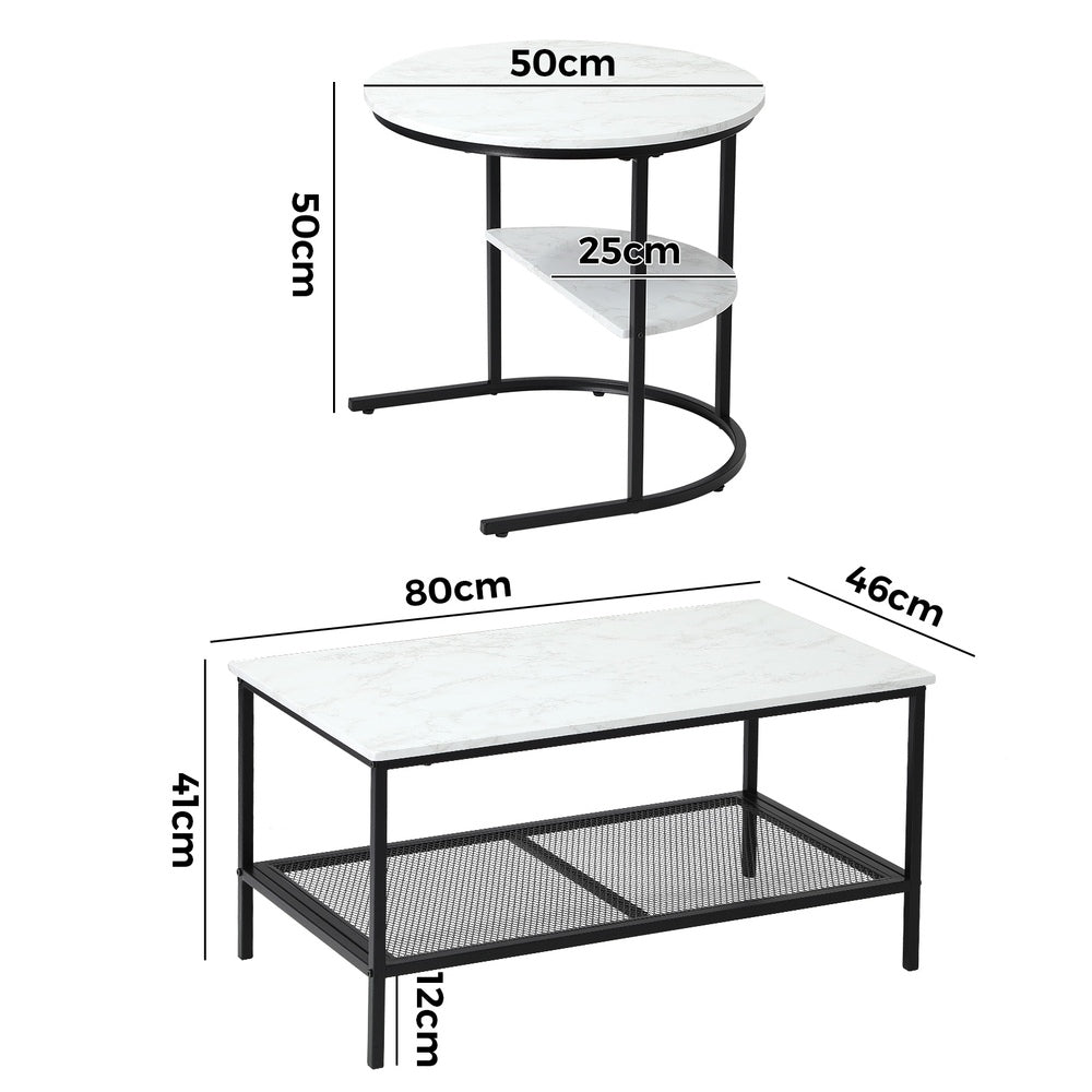 Oikiture Nesting Coffee Table Set of 2 Detachable Faux Marble