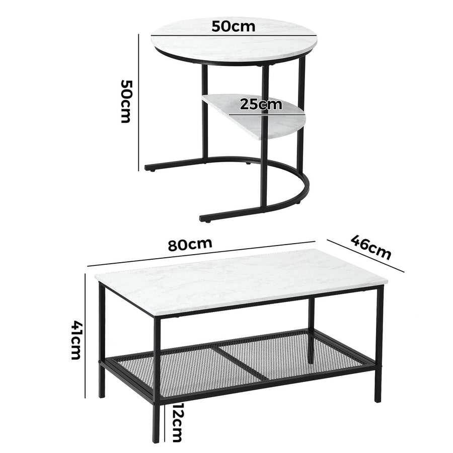 Oikiture Nesting Coffee Table Set of 2 Detachable Faux Marble