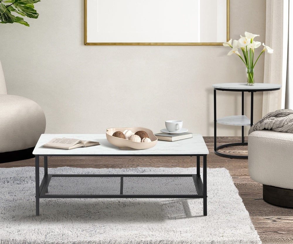 Oikiture Nesting Coffee Table Set of 2 Detachable Faux Marble