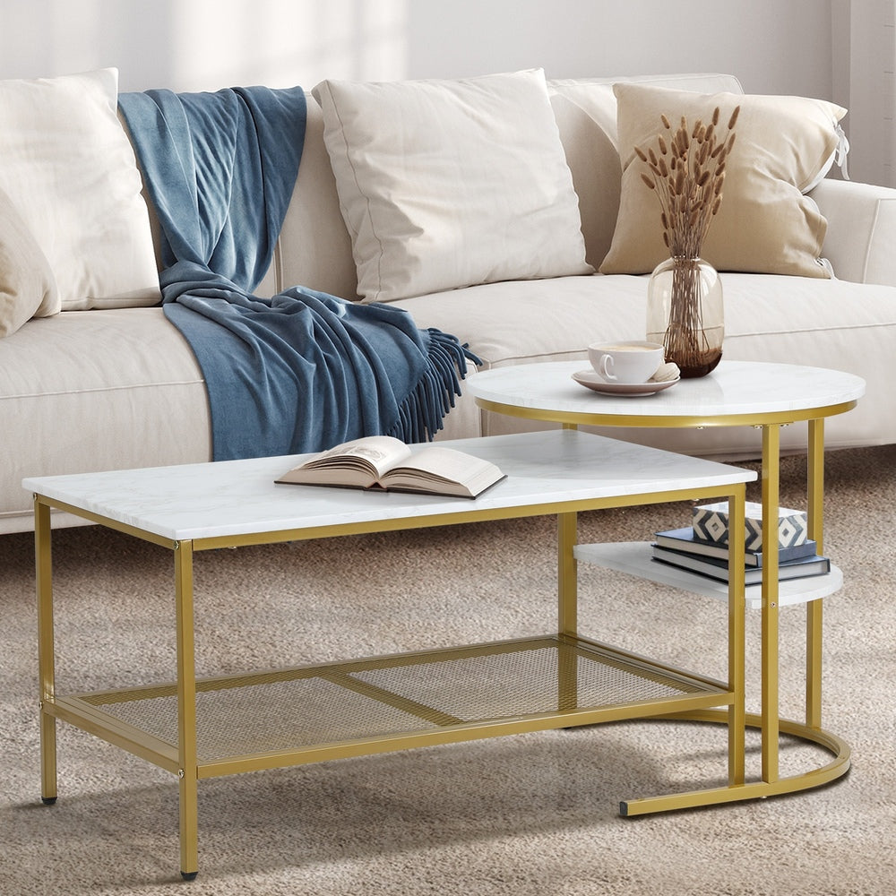Oikiture Nesting Coffee Table Set of 2 Detachable Faux Marble Top