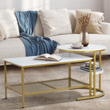 Oikiture Nesting Coffee Table Set of 2 Detachable Faux Marble Top - Low Angle