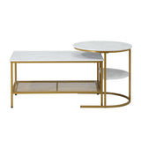 Oikiture Nesting Coffee Table Set of 2 Detachable Faux Marble Top - Top-Down View