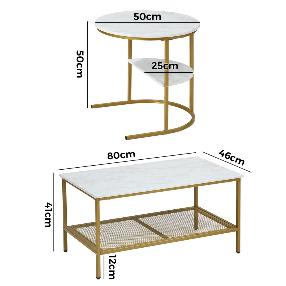 Oikiture Nesting Coffee Table Set of 2 Detachable Faux Marble Top