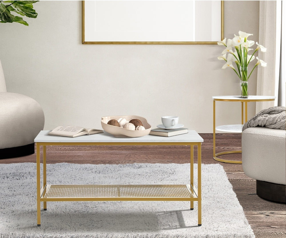 Oikiture Nesting Coffee Table Set of 2 Detachable Faux Marble Top