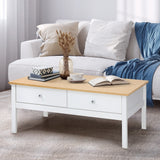 Oikiture Coffee Table Storage Drawers Natural White