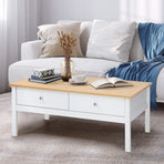 Oikiture Coffee Table Storage Drawers Natural White